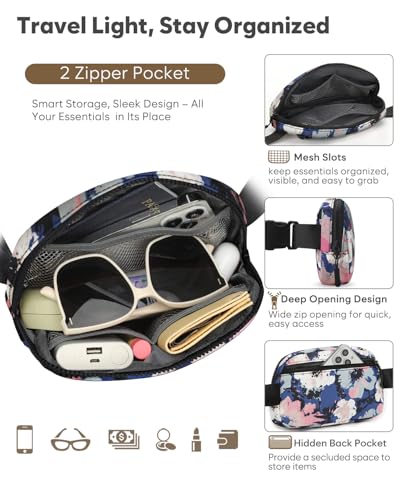 Pritent Fanny Packs for Women Cross Body Bag Waterproof Belt Bag with Adjustable Strap and Zipper Back Pocket Small Crossbody Bags Fashion Waist Packs for Workout Travelling(Watercolor Print) - color: Watercolor Print, size: Small