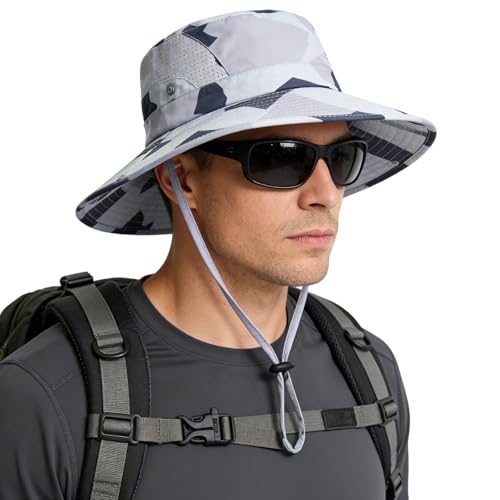 Sun Hat for Men Women UV Protection Wide Brim Fishing Hats Breathable UPF 50+ Boonie Bucket Hats Beach Safari Hiking Garden - color: 1 Pack Cp Lightgrey