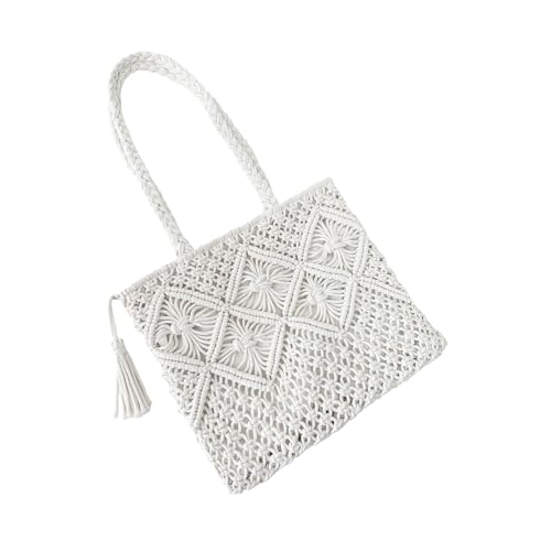 Eiyye Cotton Rope Tote Bag for Women Handmade Woven Shoulder Bag Casual Boho Purse for Travel Shopping