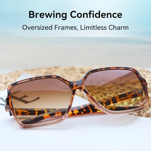 Dollger Oversized Square Sunglasses for Women Big Large Wide Fashion Shades for Men UV Protection Unisex - color: B: Leopard Frame Brown Lens