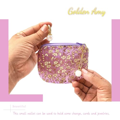 Handmade Women Coin Purse Rosary Pouch Silk Jewelry Bag Brocade Zipper Wallet - Violet - color: Violet