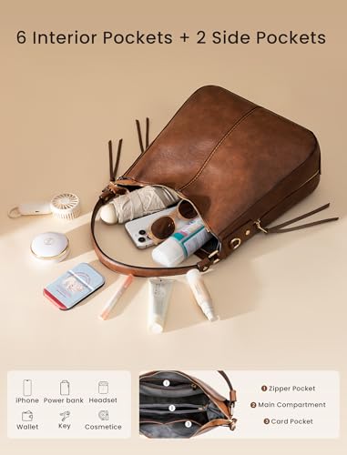 Realer Hobo Crossbody Bags for Women Designer Faux Leather Hobo Handbags Retro Large Size Shoulder Bag Bucket Purse - color: Brown-gold Hardware, size: Large-15.2 inch