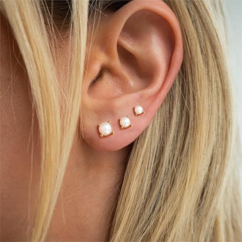 Hayopi Pearl Earrings for Women - Dainty Gold Dangle Drop Earrings, 14k Gold Plated Cute Bow Design, Hypoallergenic Pearl Studs, Wedding Jewelry Gifts - color: GOLD-stud earrings