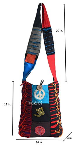 Blue Red Hobo Cotton Sling Cross Body Messenger Shoulder Bag Hippie Boho Bohemian Light Roomy Spacious | Hippie, Boho, Bohemian, Light, Roomy, Spacious - style: Razor Cut Patchwork