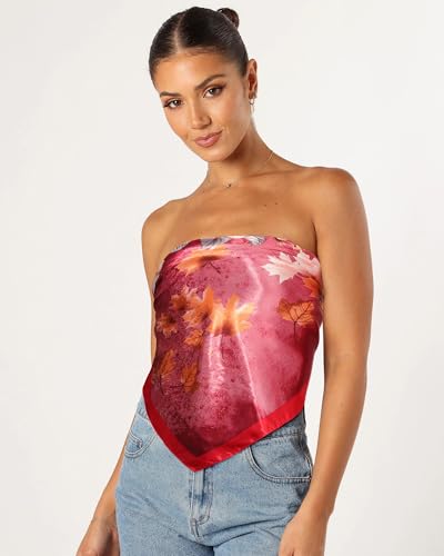 AWAYTR 35” Satin Head Scarf for Women Like Silk Scarf Hair Bandanas Women Large Square Neck Scarf Headscarf Head Wrap - color: Red + Pink