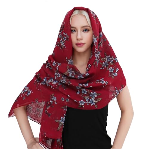 vimate Lightweight Scarf for Women Fashion Head Cover Hijab Cotton Voile Scarf Shawl Wrap for Spring Fall Winter Season - color: K1#.style 26