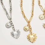 ORIGENCE Sun Heart Necklace for Women 18K Gold Plated Heart Pendant Necklace Chunky Chain Choker Necklaces Hip Hop Charm Necklaces Trendy Unisex Jewelry - style: 2Charm-Gold