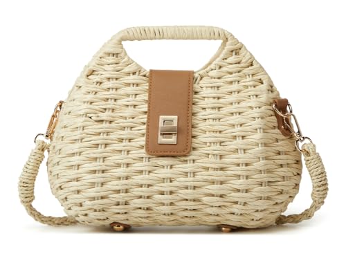 Women Straw Shoulder Handbag Natural Summer Beach Tote Bag Soft Bell Purse Straw Hobo Crossbody Bag 2026 - color: Beige