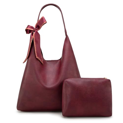 Montana West Slouchy Hobo Bag for Women Shoulder Purses and Handbags with Scarf - color: Burgundy Red