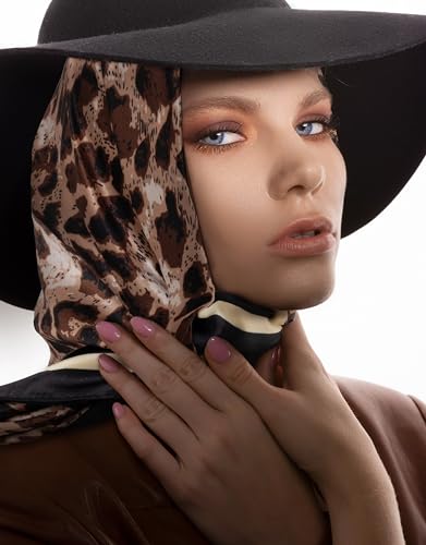 HBselect 4PCS Head Scarf for Women 35” Head Scarves Silk Like Satin Neck Scarfs Square Bandana Hair Wraps Scarf for Sleeping - color: Leopard Print