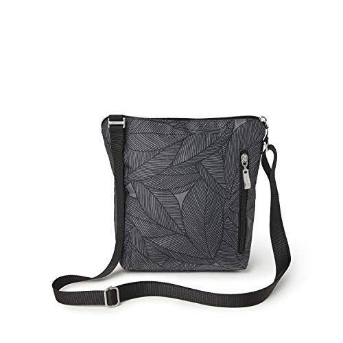 Baggallini Pocket Crossbody Bags for Women 8x8 Small Lightweight Durable Water-resistant Travel Purse W/Rfid - color: Pewter Leaves