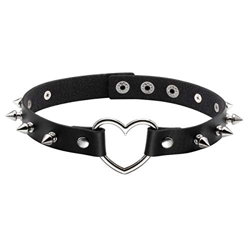 Eigso Vintage Punk Goth Studded Rivet Pu Leather Collar Choker Necklace with Spikes Adjustable - color: A-Black