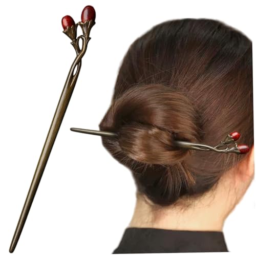 Chinese Hair Chopsticks, 18cm Handmade Green Sandalwood Hair Stick for Women, Vintage Bun Holder
