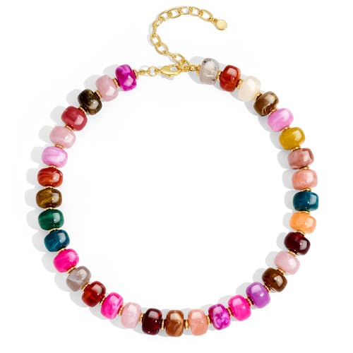 Summer Beach Jewelry Chunky Beaded Necklace for Women Trendy Statement Big Colorful Resin Bead Choker Necklaces Boho Charm Jewelry Cute Gifts for Love - color: Rainbow Colors