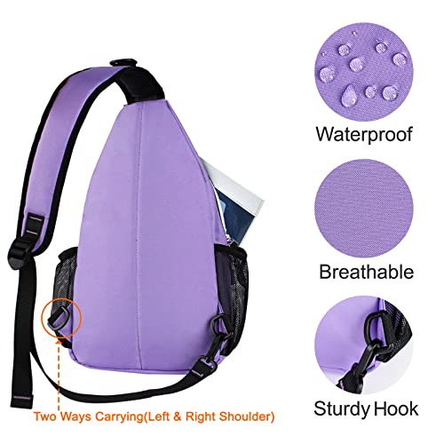 MOSISO Sling Backpack, Multipurpose Crossbody Shoulder Bag Travel Hiking Daypack - color: Light Purple
