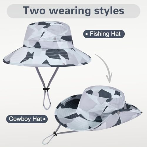Sun Hat for Men Women UV Protection Wide Brim Fishing Hats Breathable UPF 50+ Boonie Bucket Hats Beach Safari Hiking Garden - color: 1 Pack Cp Lightgrey