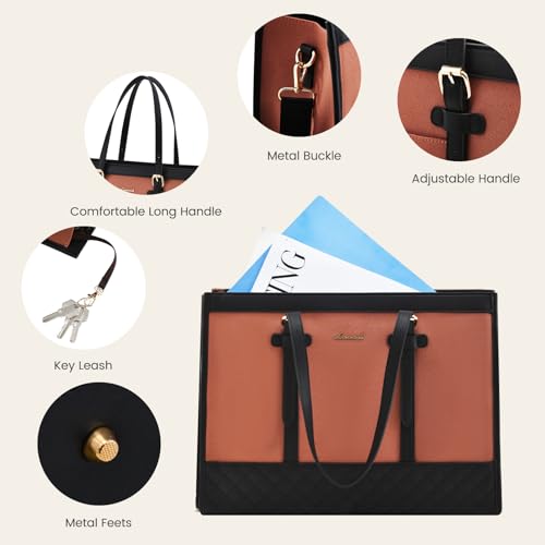 LOVEVOOK Laptop Bag for Women 15.6 inch Canvas Laptop Tote Bag, Large Capacity Work Bags with Clutch Purse, Computer Bags Office Business Briefcase, Casual Handbag for Travel College Teacher - color: Pink & Black, size: 15.6 inch