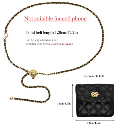 YAMEIZE PU Leather Chain Belt Bag for Women - Crossbody Waist Bag Fanny Pack Detachable Belt Chain Women Evening Mini Handbag - color: Black - Mini