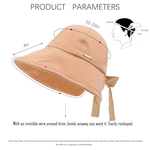 Wide Brim Hats for Woman Foldable Hats Sun Hats for Women uv Protection Bowknot Bucket hat Adjustable hat with Ponytail Hole - color: Coral Pink