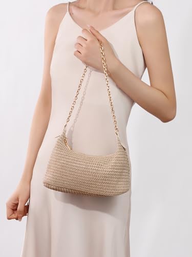 GOLDTIMO Women's Straw Woven Beach Bag Summer Vacation Shoulder Purse - color: Beige