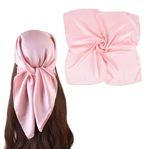 27.5 Inches Silk Head Scarf for Women Satin Hair Scarf Silk Wrap Neck Square Scarves Feeling Scarf Boho Headwear - color: Pure Pink