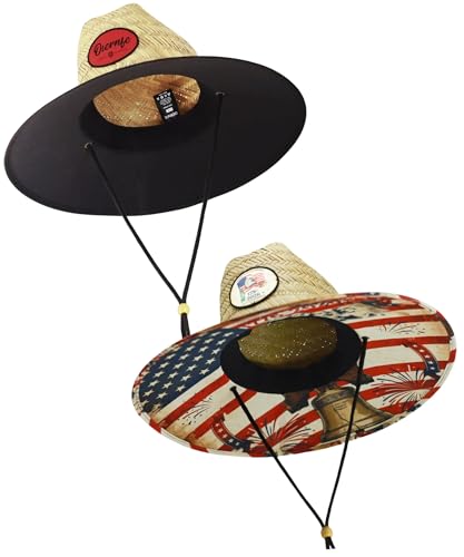 2 Pack Unisex Lifeguard Hat with Wide Brim-Lightweight & Breathable Beach Hat for Sun Protection,Straw Sun Hat for Gardening - color: Bt017-black/250th Anniversary