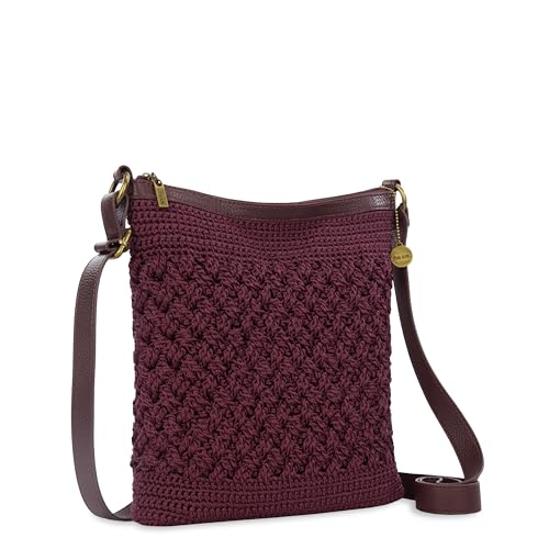 The Sak Lucia Crossbody Bag in Crochet, Convertible Purse with Adjustable Shoulder Strap - color: Black Cherry Weave