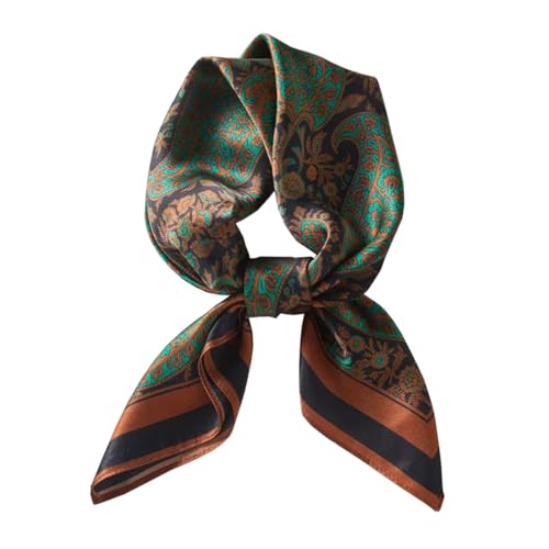 ANDANTINO 100% Mulberry Silk Square Scarf for Hair-25.6" X25.6'' Women Men Natural Silk Neckerchief Digital Printed Headscarf - color: Paisley-brown&black