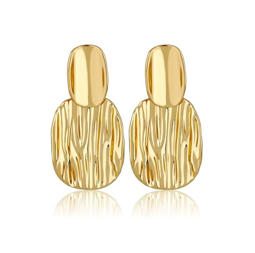 Gold Statement Earrings For Women 18K Gold Plated Sectored Flower Leaf Shell Angel Wing Earring Large Stud Earrings Hypoallergenic Stud - color: Twisted Wave Earring