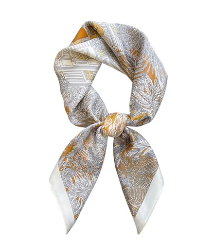 ANDANTINO 100% Mulberry Silk Square Scarf for Hair-25.6" X25.6'' Women Men Natural Silk Neckerchief Digital Printed Headscarf - color: Beige Jungle