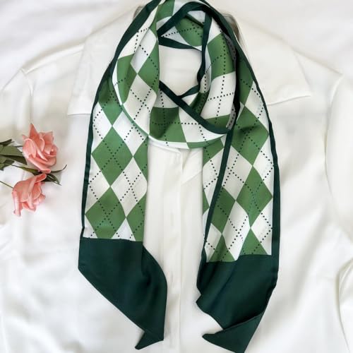 Silk Head Scarf for Hair Fashion Headwrap for Women Lightweight Neck Tie - color: X016-green Geometry