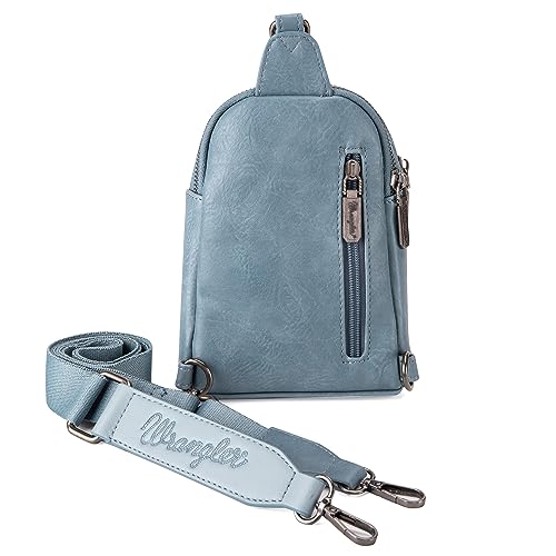 Wrangler Small Sling Bag for Women, Leather Crossbody Bags Cross Body Purse Fanny Packs with Adjustable Strap for Gift - color: Classic-jean