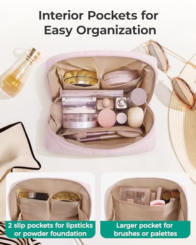 BAGSMART Cute Puffy Makeup Bag, Wide Opening Cosmetic Bag Compact & Spacious, Water-Resistant Travel Organizer Pouches for Women (Baby Blue) - color: 02-Baby Blue