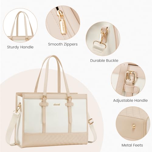 LOVEVOOK Laptop Tote for Women - 15.6 inch Canvas Laptop Bag, Large Capacity Work Bag with Clutch Purse, Computer Office Business Briefcase, Casual Handbag for Travel, College, Teacher, School - color: Grey & White, size: 15.6 inch