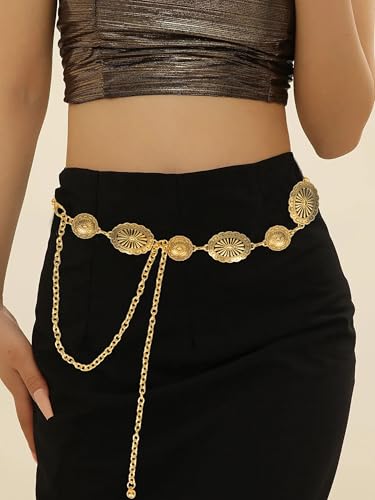 Western-Belts For Woman-Cowgirl-Belt Cowboy-belts for Women - Country Concert Outfit Concho boho belt for Dress - color: Golden