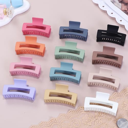 Sisiaipu 12 Pcs Medium Hair Clips, 3.5 Inch, Colorful - Hair Clips for Thick and Thin Hair, Square Claw Clips, Jaw Clips, Bulk Hair Accessories for Women and Girls - color: Colorful