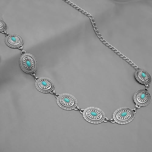 Women's Concho Chain Belt Western Cowgirl Metal Waist Chain Belt for Dress - color: B Silver, size: L: 53.1 in