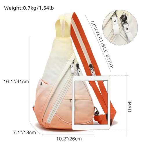 KL928 Canvas Sling Bag - Small Crossbody Backpack Shoulder Casual Daypack Rucksack for Men Women(Yellow+Orangered) - color: Canvas-yellow+orangered