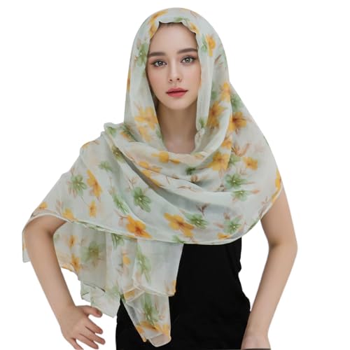 vimate Lightweight Scarf for Women Fashion Head Cover Hijab Cotton Voile Scarf Shawl Wrap for Spring Fall Winter Season - color: D1#.style 38