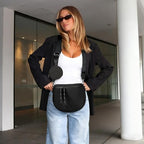 Crossbody Bags for Women, Large Vegan Leather Trendy Bum Bag - color: Black