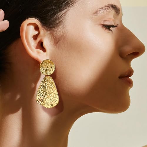 Gold Statement Earrings For Women 18K Gold Plated Sectored Flower Leaf Shell Angel Wing Earring Large Stud Earrings Hypoallergenic Stud - color: Trapezoidal earrings