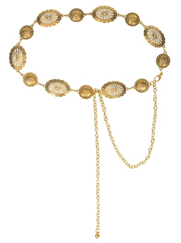 Western-Belts For Woman-Cowgirl-Belt Cowboy-belts for Women - Country Concert Outfit Concho boho belt for Dress - color: Golden