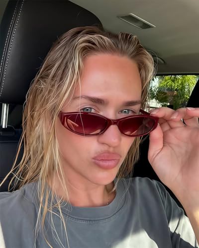 GUVIVI Retro Oval Sunglasses for Women 2026 90s Small Chic Cat Eye Sun Glasses Sunnies Lightweight Shades - color: Red Frame - Gradient Red Lens