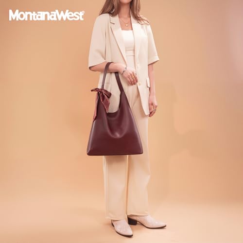 Montana West Slouchy Hobo Bag for Women Shoulder Purses and Handbags with Scarf - color: Burgundy Red