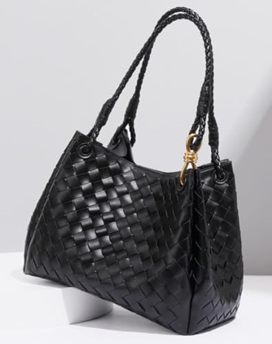 2 Pcs Slouchy PU Leather Woven Bucket Hobo Bags Women Underarm Shoulder Crossbody Purse Top-handle Tote Handbag 2025 - color: White