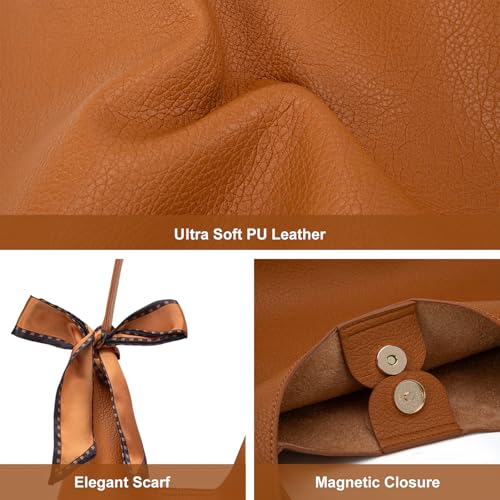 Montana West Slouchy Hobo Bag for Women Shoulder Purses and Handbags with Scarf - color: Caramel Brown