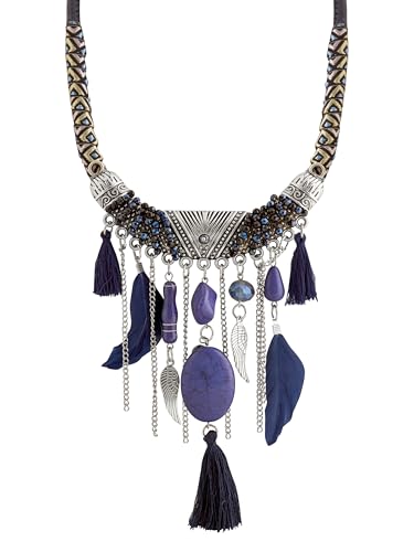 MINACHI Bohemian Feather Tassel Necklace, Irregular Stone Beads, Retro Exotic Pattern, Women's Jewelry - style: Necklace SL13-012