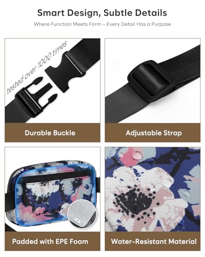 Pritent Fanny Packs for Women Cross Body Bag Waterproof Belt Bag with Adjustable Strap and Zipper Back Pocket Small Crossbody Bags Fashion Waist Packs for Workout Travelling(Watercolor Print) - color: Watercolor Print, size: Small