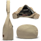 Coton Pose Women Hippie Crossbody Bag - Top Zip Large Capacity Canvas Sling Bag - Jacquard Cloth Handmade - color: Tan Beige