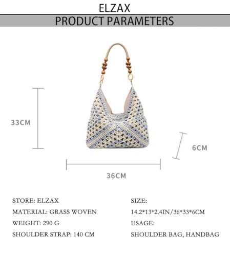 OANEXX Summer Straw Hobo Bags for Women Boho Woven Mesh Beach Tote Bag Large Capacity Crochet Vacation Shoulder Handbag - color: Khaki